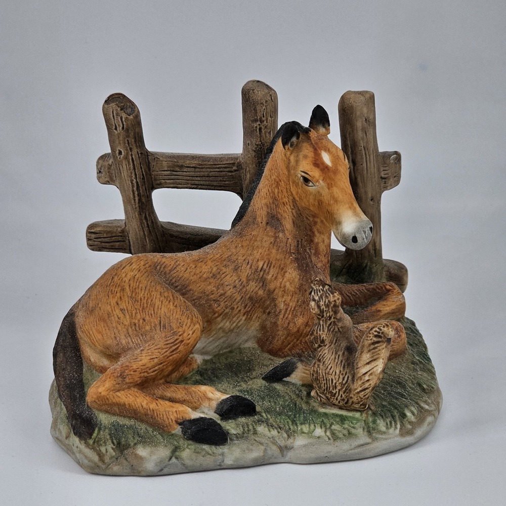 Vintage‎ Homco #1461 Colt And Squirrel Porcelain Figurine Horse 90s Home Decor